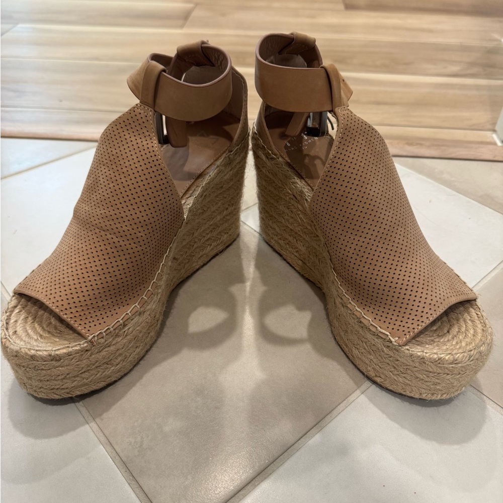 Marc Fisher Brown Perforated Wedge Sandals